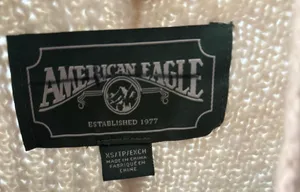 American Eagle Patchwork Cable Knit Ribbed Mock Pullover Sweater in cream- XS petite cream, patchwork, cable knit, ribbed, mock neck, cozy, textured, oversized, retro, casual thumbnail 3