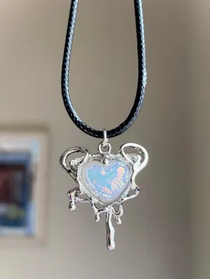 Handmade grunge street fairy y2k style heart necklace🌿✨ thumbnail 1