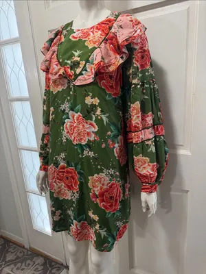 Farm Rio by Antropologie Floral Print Elinor Tunic Dress Size Medium thumbnail 9