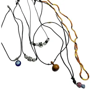 Jewelry lot of 6 necklaces - Painted wooden mushroom pendant, floral hippy, and thumbnail 6