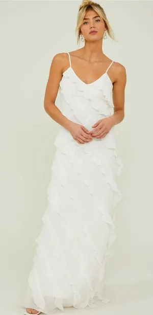 Altar'd State White Ruffle Maxi Dress thumbnail 1