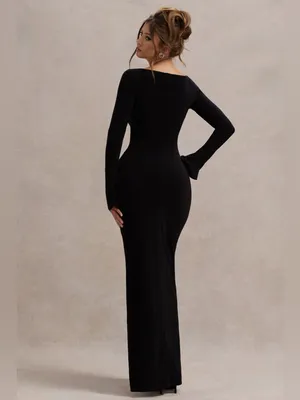 NWT Club L London‎ COSMOS Black Asymmetric Long Sleeve Split Maxi Dress Size 4 thumbnail 2
