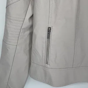 Guess Womens Asymmetric Full Zip Faux Leather Moto Jacket Stone Gray Size XL NWT thumbnail 4