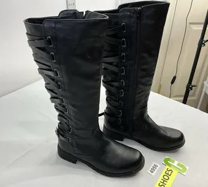 Womans Bruno Valenti Riding Boots 8 Black Full Zip Strappy Detail thumbnail 1