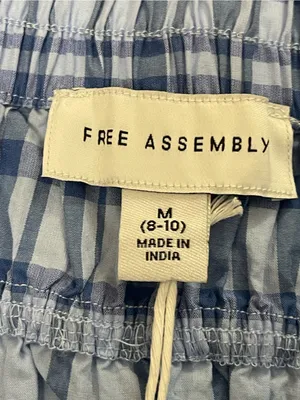 Cottagecore Free Assembly Blue and White Plaid Smocked-Waist Midi Skirt thumbnail 4