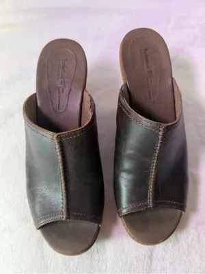 Timberland Women’s Black Leather Wedge Slide Sandals thumbnail 4