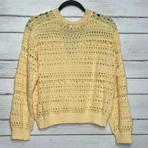 POL Crochet Cardigan Dandelion Yellow Size small Button Front Polyester thumbnail 6