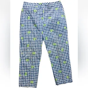 Lilly Pulitzer Blue Cotton Capri Hermit Crab Gingham Check Pants White Lbl 10 thumbnail 4