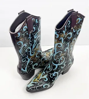 BOPS By Beehive Crain 02 Paisley Print Pointy Toe Rain Boots Size 6 Western Boho thumbnail 1