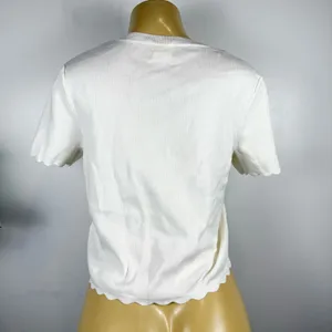 NWOT H&M Short Sleeve Sweater Top Sz S Scalloped Button Front Shirt thumbnail 4