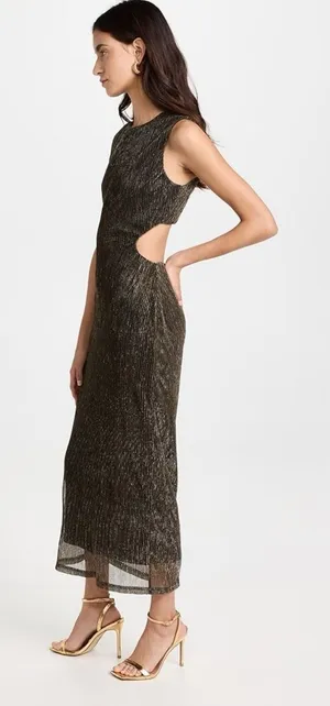 MinkPink Astrid‎ Cutout Midi Dress Black Size XS Shimmer thumbnail 1