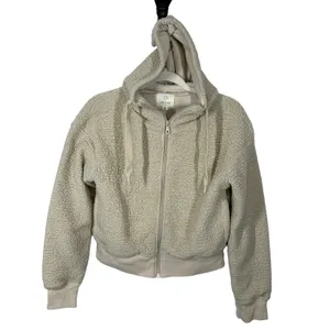 Aerie Offline Sherpa Teddy Jacket Oatmeal Cream Cropped Hoodie Small thumbnail 3