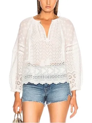 ULLA JOHNSON Cara Eyelet Blouse blanc Sz 4‎ thumbnail 1