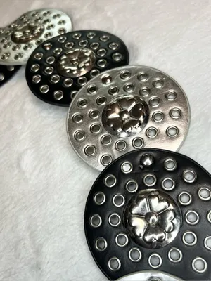 Vintage Black & Silver Faux Leather Boho Medallion Hip Belt Hammered Buckle thumbnail 5