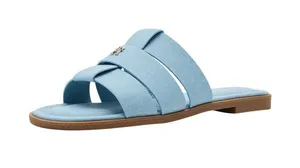 NWT Tommy Hilfiger Triple Strap Slide Open Toe Flat Sandals Light Denim Blue 7M thumbnail 1