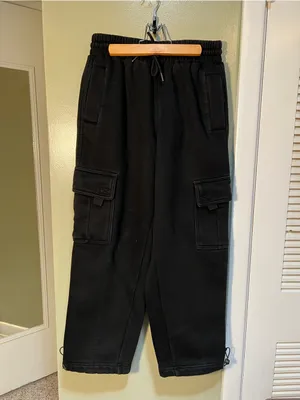 FB County Women's Size Small Heavyweight Baggy‎ Cargo Sweatpants Black Cotton thumbnail 4