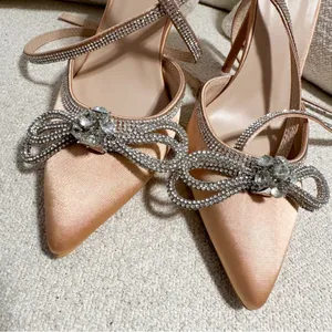 Lulus Lullie Rose Gold Satin Rhinestone Ankle Strap Pointed-Toe Pumps sz 8 thumbnail 8