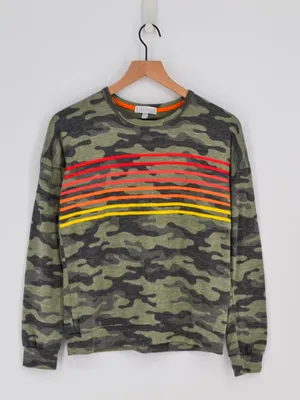 PJ Salvage Camo Rainbow Stripe Lounge Set Sweatshirt & Joggers XS thumbnail 2