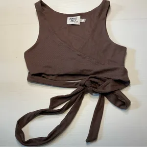 Princess Polly Jaye Top Brown Ribbed Wrap Crop Sz 0 thumbnail 2