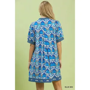 Umgee Mix Tile Print Mini Dress - Blue Mix - Medium thumbnail 3