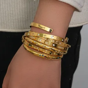 Boutique NEW Women's‎ 18k Gold-Plated 316L Simulated Diamond Cuff Bracelet Adjustable thumbnail 4