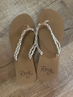 Roxy Braided Thong Sandals in Tan and White thumbnail 1