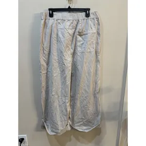 Free People High Rise Super Wide Leg Cuffed Khaki Trousers Pleated Size Large thumbnail 3