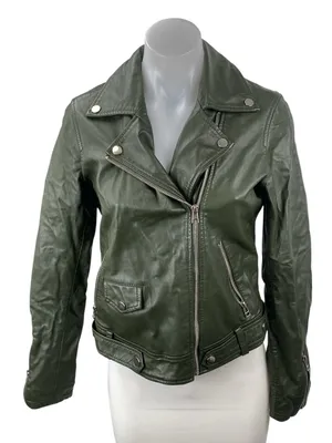 Slate & Willow Genuine Leather Notch Collar Long Sleeve Moto Biker Coat Jacket S thumbnail 1