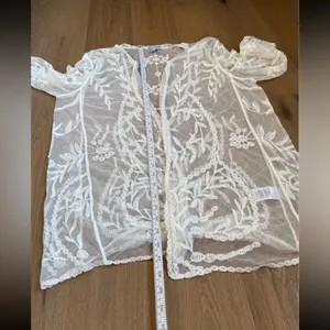 Nina Leonard Large/XL Lace Kimono Cardigan, Bridal Kimono, Bridal Shower Kimono thumbnail 7