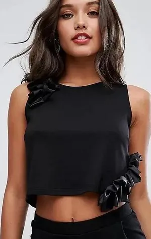 ASOS Ponte Crop Top With Satin Ruffle Detail thumbnail 5