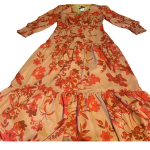 Sam Edelman Red & Tan Floral Print Chiffon Maxi Dress Nwt (6) thumbnail 10