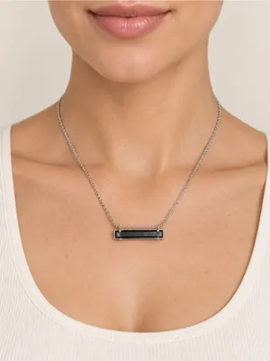 Kendra Scott Leanor Black Mother of Pearl Bar Necklace Rhodium Plated NWT thumbnail 1