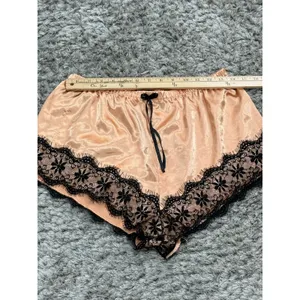 Women’s Satin Tap Shorts Black Lace Trim Lounge Sleep Pajama Pants Beige Size XL thumbnail 8