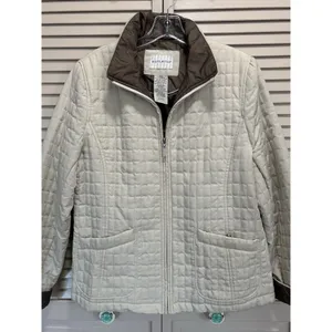 White Stag Cream/Brown Zip Up Quilted Jacket‎ Logo Size M (8-10) Lined Pockets thumbnail 2
