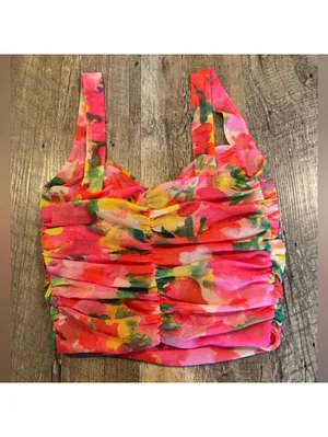 Zara Sheer Floral Pink Bustier Tank Top Small thumbnail 3