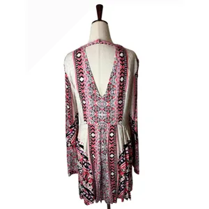 Free People Teagan Cut Out Mini Dress Women 6‎ Pink Geometric Boho Bell Sleeve thumbnail 3