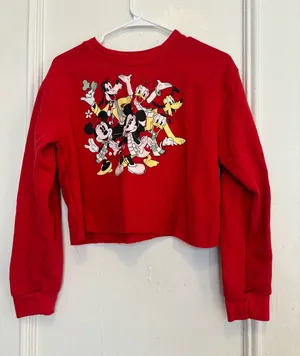 Disney Mickey and Friends Red Cropped Sweatshirt Women's Large Cotton Blend thumbnail 1