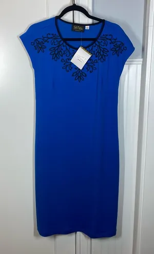 Bob Mackie wearable art‎ Royal Blue with Embroidery Midi Dress size xs nwt new thumbnail 1