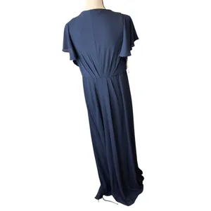 David's Bridal Navy Blue Flutter Sleeve V-Neck Chiffon Maxi Dress F19951 Size 6 thumbnail 3