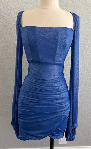 Lucy in the Sky Glitter Mesh Long Sleeve Dress in Blue Size Small EUC‎ thumbnail 1