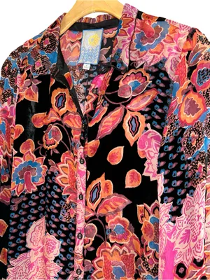 Johnny Was Size M Yrene Alvarado Burnout Velvet Floral Long Sleeve Shirt Blouse thumbnail 7