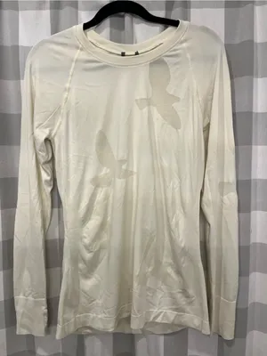 oiselle Cream Long-Sleeve Crew Top with Bird Motifs thumbnail 1