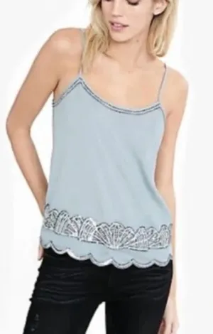 Express Gray Blue Scalloped Sequin Open Back Spaghetti Strap Cami Tank T… thumbnail 1