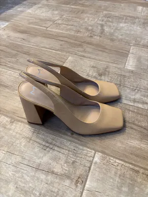Marc Fisher Beige Patent Slingback Block Heel Pumps thumbnail 3