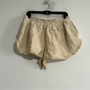 Aerie Cotton Gauze Pull On Shorts XL Beige Neutral Coastal Casual Summer Lounge thumbnail 3