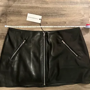 We Wore What Black Vegan Leather Mini Skirt with Silver Zipper thumbnail 2