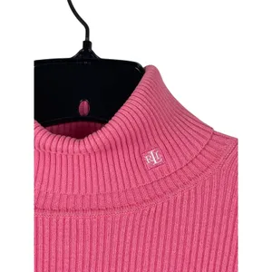 Lauren Ralph Lauren Sweater XL Pink TurtleNeck Ribbed Knit LRL Logo Pullover thumbnail 2