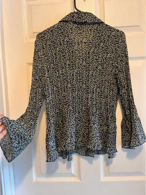 Sunny Leigh Pleated Ruffle Floral Blouse Y2K Career Top thumbnail 5