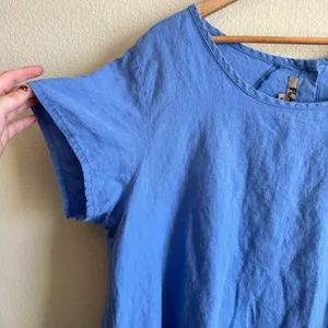 Flax Blue Linen Button Back Tee thumbnail 2