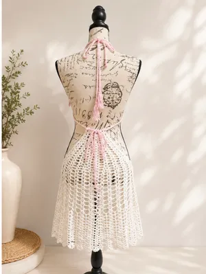 Love Tease ✨ Love Sense Crochet Rainbow Halter Mini Dress Cover Up S/M Pastel Festival Boho ✨ thumbnail 3